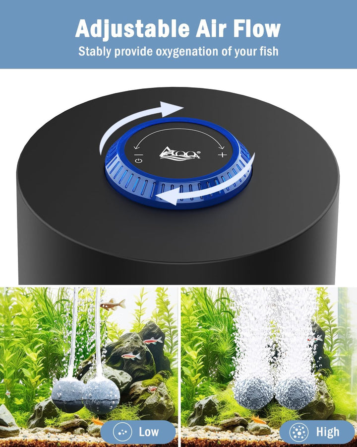 Aquarium Air Pump, Quiet Powerful Fish Tank Air Pump 3W/6W/10W with Stainless Steel Dual Outlet, Adjustable Oxygen Aerator Pump with Air Stone Bubbler for Fish Tank up to 200 Gallon 3W (Tubby)