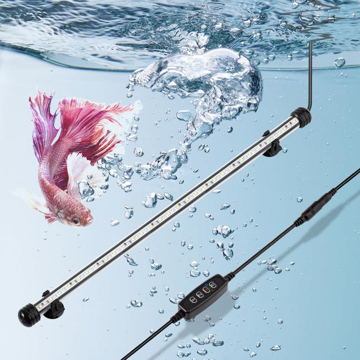 4W 7.5Inch Submersible Aquarium Light Underwater Fish Tank Light LED Aquarium Light Bar with Timer Auto On/Off and Dimmer Adjustable Brightness, 1 Yr Warranty