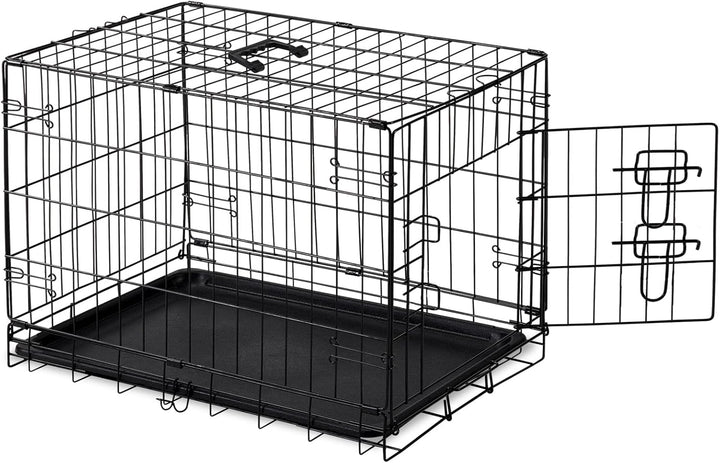 Dog Crate, 36 Inch Medium Double Door Dog Cage with Divider Panel and Plastic Leak-Proof Pan Tray, Folding Metal Wire Pet Kennel for Indoor, Outdoor, Travel