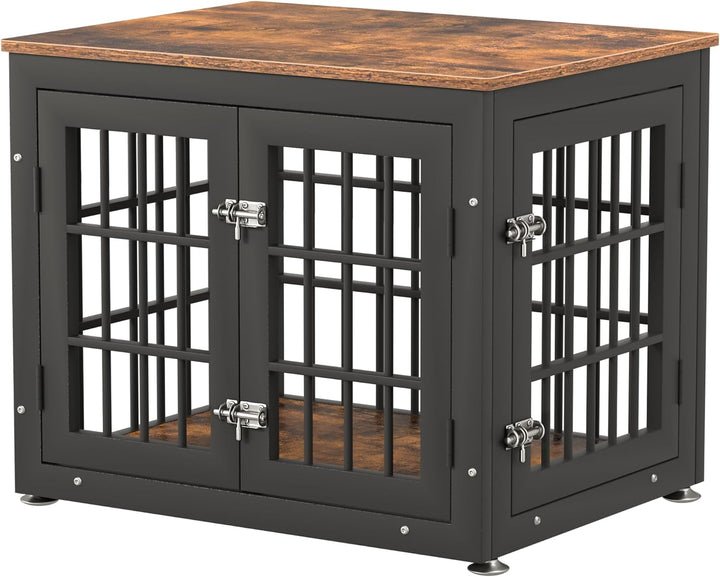 48 Inch Rustic Heavy Duty Dog Crate Furniture for Extra Large Dogs, Decorative Pet House End Table, Wooden Cage Kennel Furniture Indoor, Black and Brown