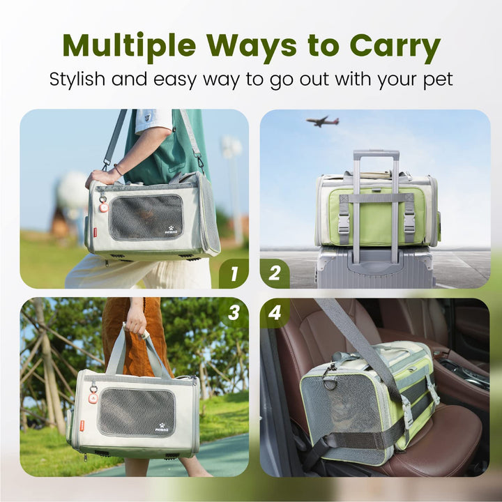 Cat Carrier with ID Tag, TSA Airline Approved Cat Carrier, Soft Sided Collapsible Pet Travel Carrier, Foldable Cat Bag, Portable, Comfortable, Convenient Cat Travel Carrier