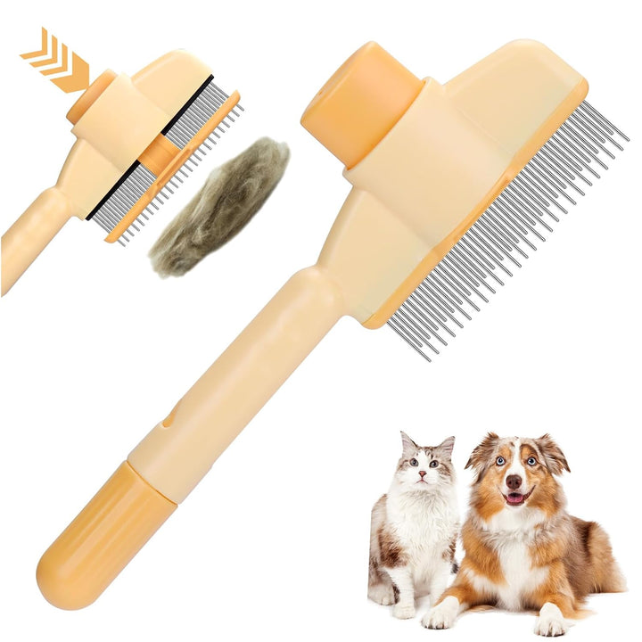 Pet Hair Removal Comb One-Click Self-Cleaning Grooming Brush, De-Shedding Comb for Short & Long Hair, Pet Grooming Supplies for Cats & Dogs