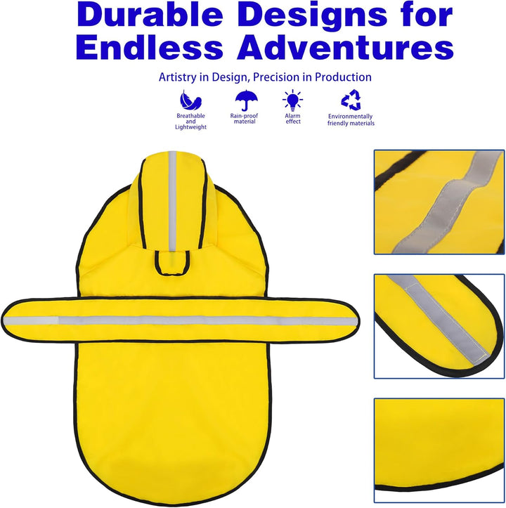 Dog Raincoat: Hooded Slicker Poncho, Durable Waterproof Jacket with Reflective Stripes for Safety, Convenient Leash Hole, and Adjustable Fit, Perfect for Small, Medium, and Large Dogs Yellow M