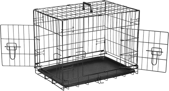 Dog Crate, 36 Inch Medium Double Door Dog Cage with Divider Panel and Plastic Leak-Proof Pan Tray, Folding Metal Wire Pet Kennel for Indoor, Outdoor, Travel