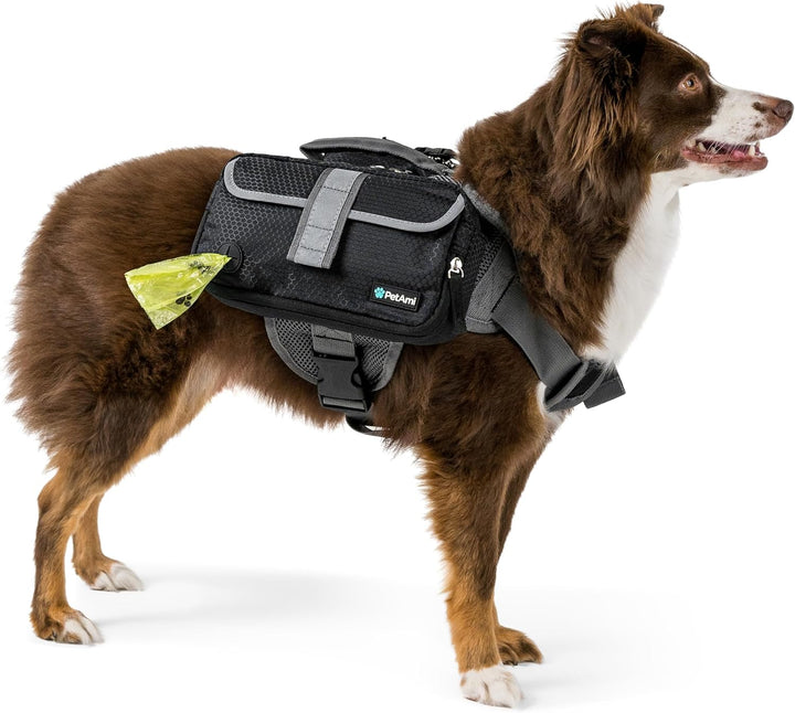 Dog Backpack for Medium & Large Dogs, Saddle Bag for Dogs to Wear for Hiking, Pet Backpack Harness Dog Pack with Reflective Side Pockets for Walking Running