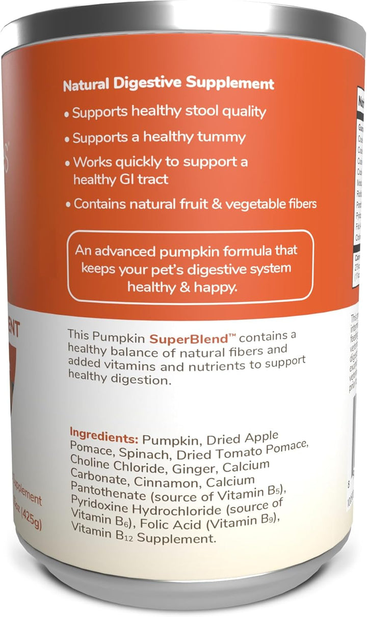 Pumpkin Digestive Supplement, Made with Pumpkins for Dogs, Healthy Fiber Supplement for Pet Nutrition, Packed with Superfoods, 15 Oz