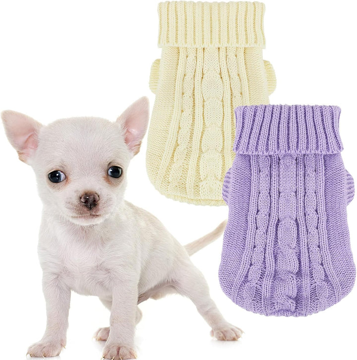 XXS Dog Sweater, 2 Pieces Turtleneck Knitted Chihuahua Sweater Yorkie Teacup Dog Clothes Small Dogs Girl Winter Warm Sweaters Pet Cat Sweater Cold Weather Puppy Clothes Xx-Small