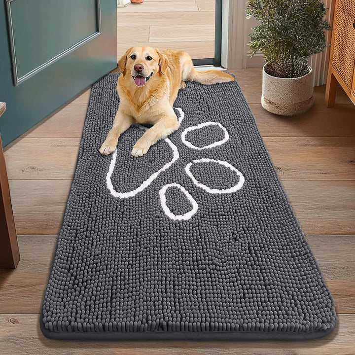 Dog Door Mat for Muddy Paws, Absorbent Dirt Trapper Non Slip Quick Dry Washable Chenille Mat for Mud Dogs, Entry Rug for Indoor and Outdoor (30X20 Inches, Grey)