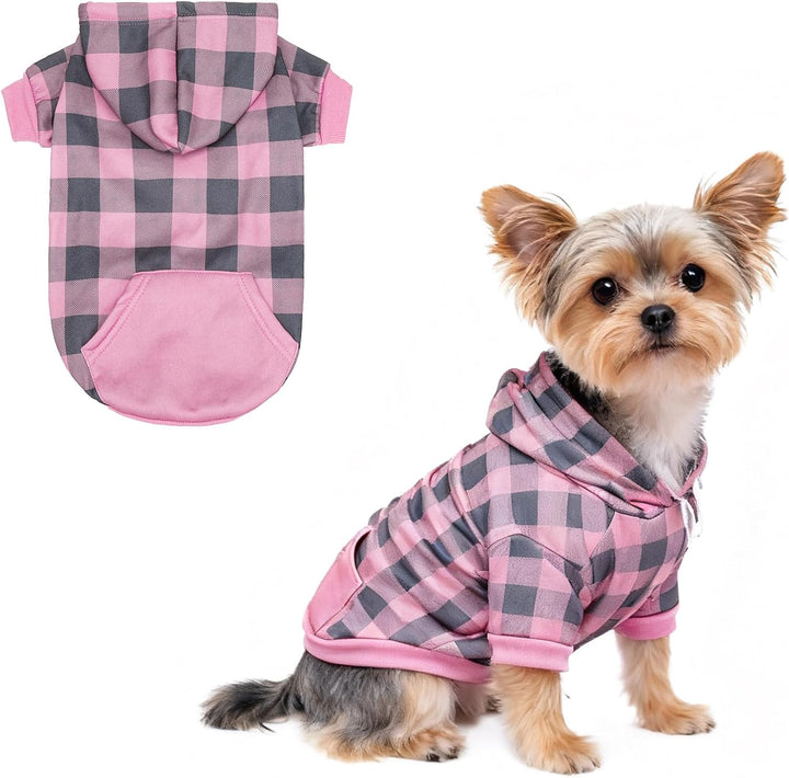 Plaid Dog Hoodie Pet Clothes Sweater with Hat and Pocket for Small Medium Large Size Dogs, Soft Winter Warm Dog Cold Weather Coat, Fleece Fall Dog Hooded Sweatshirt for Puppy Cats, Red XL