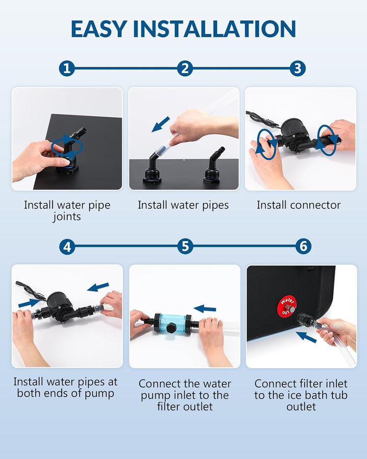 Ice Bath Accessories Kit, Cold Plunge Kit with 317GPH External Pump, Filter, 1/2” to 0.71" Connector, Hose, Compatible 500L 300L Aquarium Chiller & Inflatable Cold Plunge Tub