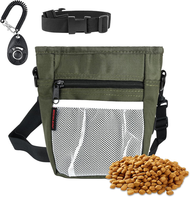 Dog Treat Pouch with Magnetic Closure, Treat Pouches for Pet Training, Large Dog Treat Training Pouch and Dog Clicker, Dog Training Treat Pouch Built-In Poop Bag Dispenser, Hands-Free Snack