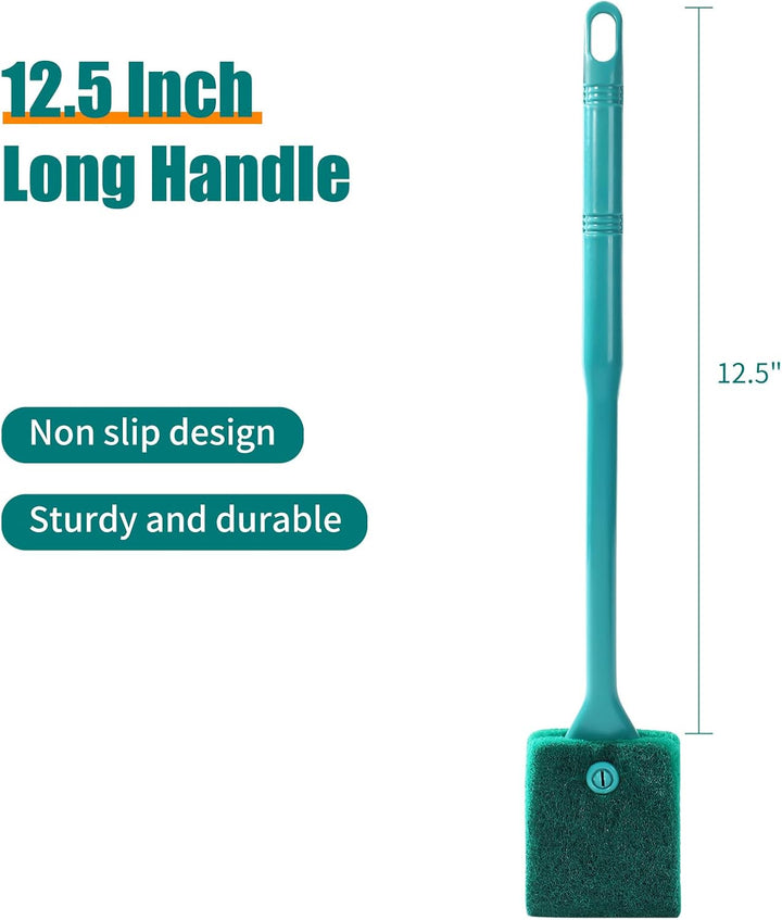 Fish Tank Cleaning Tools, Aquarium Double Sided Sponge Brush, Algae Scraper Cleaner with Long Handle