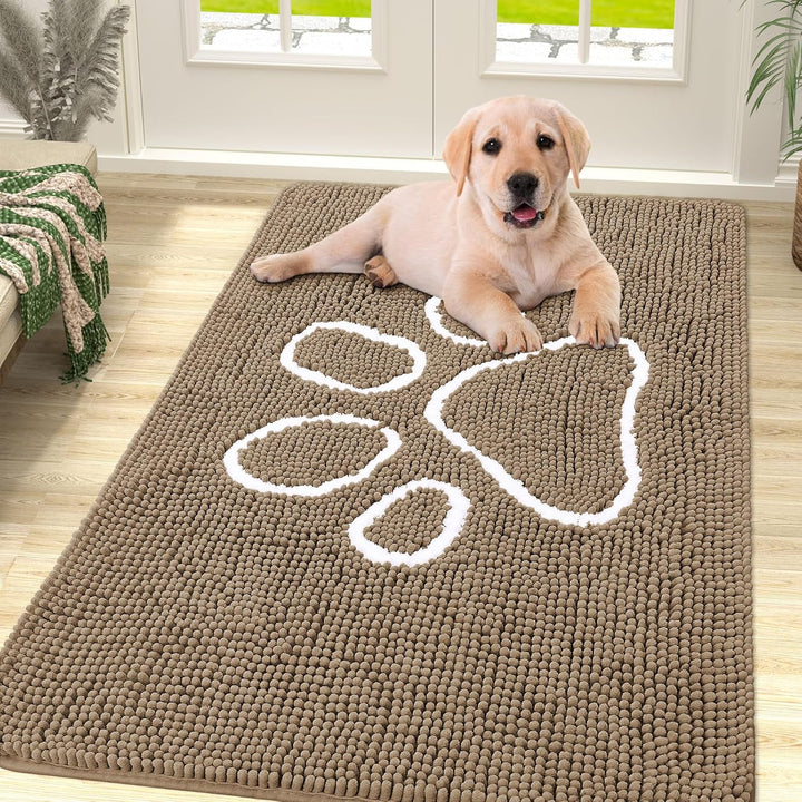 Dog Door Mat for Muddy Paws, Absorbent Dirt Trapper Non Slip Quick Dry Washable Chenille Mat for Mud Dogs, Entry Rug for Indoor and Outdoor (30X20 Inches, Grey)