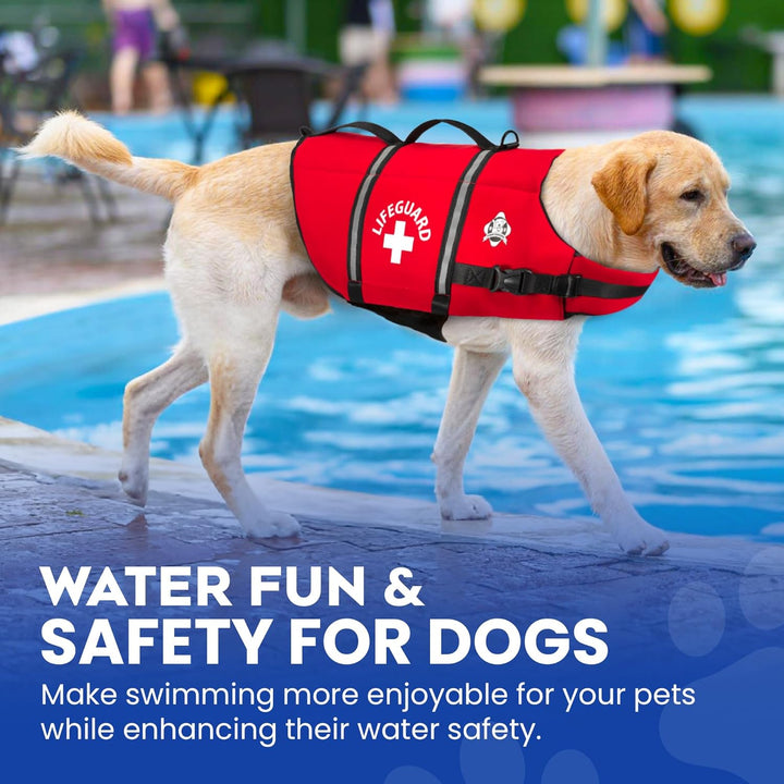 Dog Life Jacket - Swimming Vest for Dogs, Adjustable, Reflective, Comfortable, Multiple Colors, Patterns, Xx-Small to Extra Large Dog Swim Vest with Handle (Red, Large)