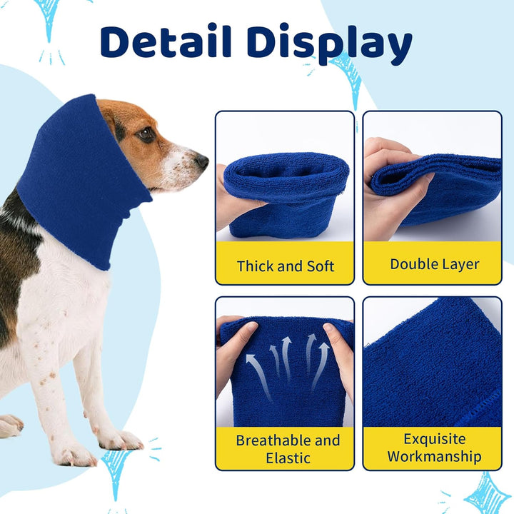 Dog Ear Muffs Noise Protection, Dog Calming Hoodie Cat Anxiety Relief Ear Wrap, Double Layer Thickened Soft Elastic Neck Head Cover Noise Cancelling for Grooming,Force Drying,Fireworks (Blue, Small)