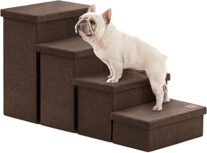 Dog Stairs for High Bed 18"H,Foldable Pet Stairs for Small Medium or Large Dogs Puppy with Storage for Bed or Couch, Cat Dog Steps Ramp with Zip up to 200 Lbs(Solid Grey,3 Steps No Condo)