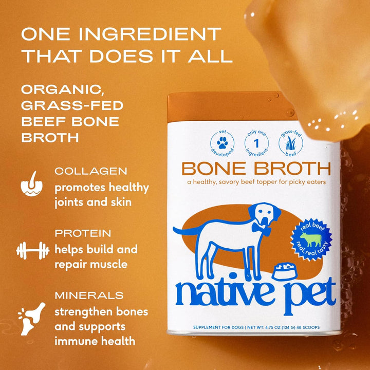 Bone Broth for Dogs - Made with Real Beef Bone Broth, Dog Food Toppers for Picky Eaters - Provides Extra Hydration & Nutrition for Joint Strength, Immunity & Heart Health-48 Scoops