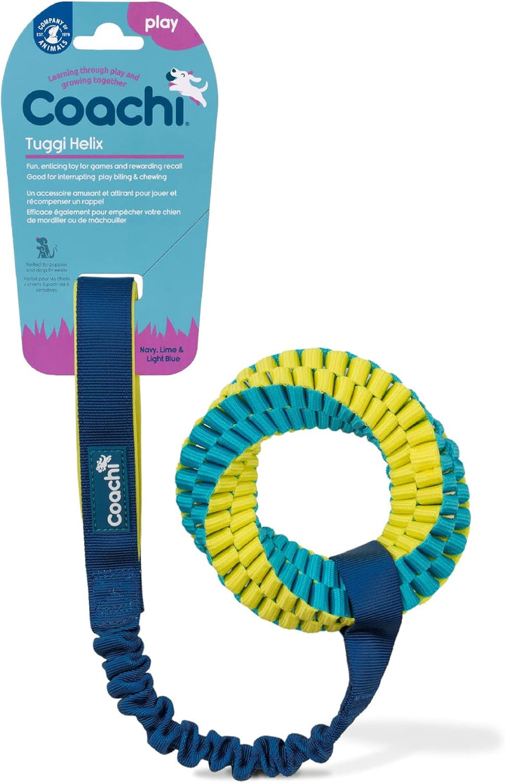 Coachi Tuggi Ball - Interactive Dog Toy for Tug of War & Play. Strong & Comfortable, Stretchy Bungee Handle, Reward Training, Interrupting Biting & Chewing. Ideal for Agility and Suitable for Puppies