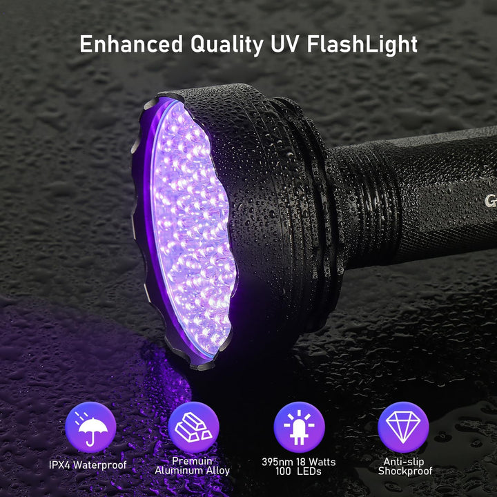UV Flashlight Black Light, 100 LED Black Light Flashlight for Dog/Cat Pet Detector, Scorpions Finder