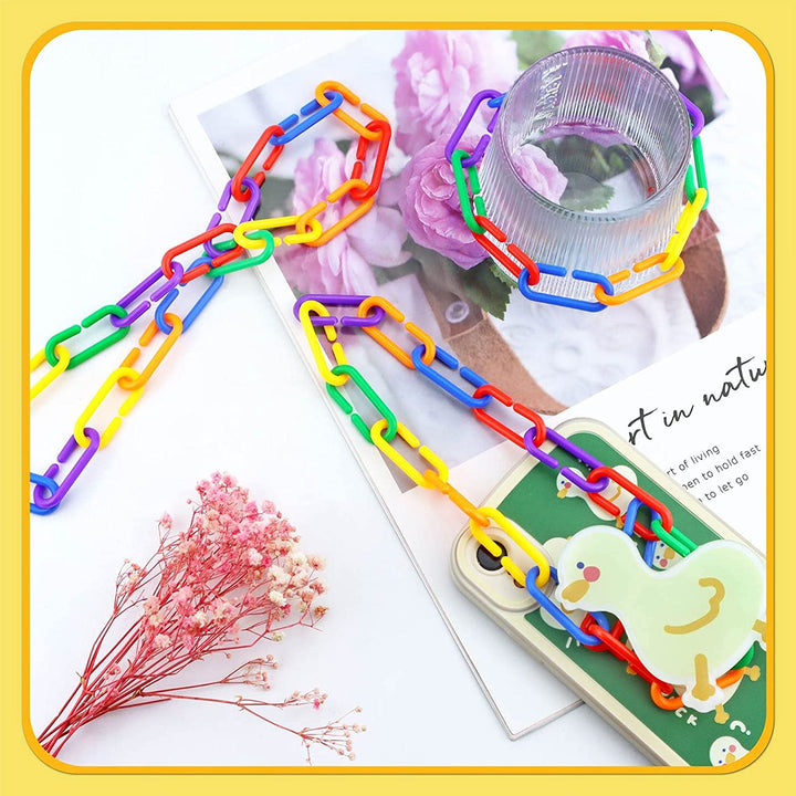 100PCS Plastic Chain Links, Children'S Learning Toy, Mix Color Rainbow DIY C-Clips Chains Hooks Swing Climbing Cage Toys for Bird Sugar Glider Rat Parrot