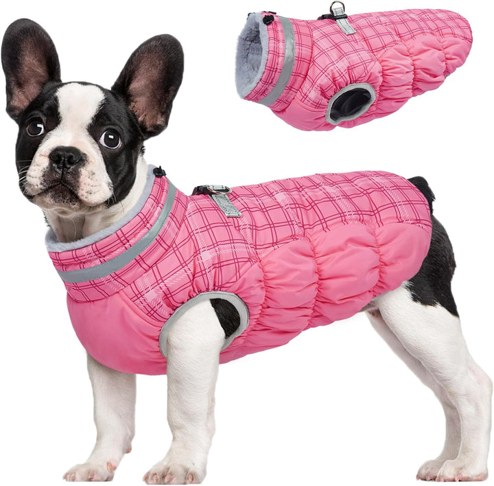 Dog Coat for Small Dogs,Waterproof Dog Winter Jacket with Harness Built in Puppy Cold Weather Coats Reflective Pet Vest with Zipper Warm Fleece Dogs Snowsuit Windproof Pink S