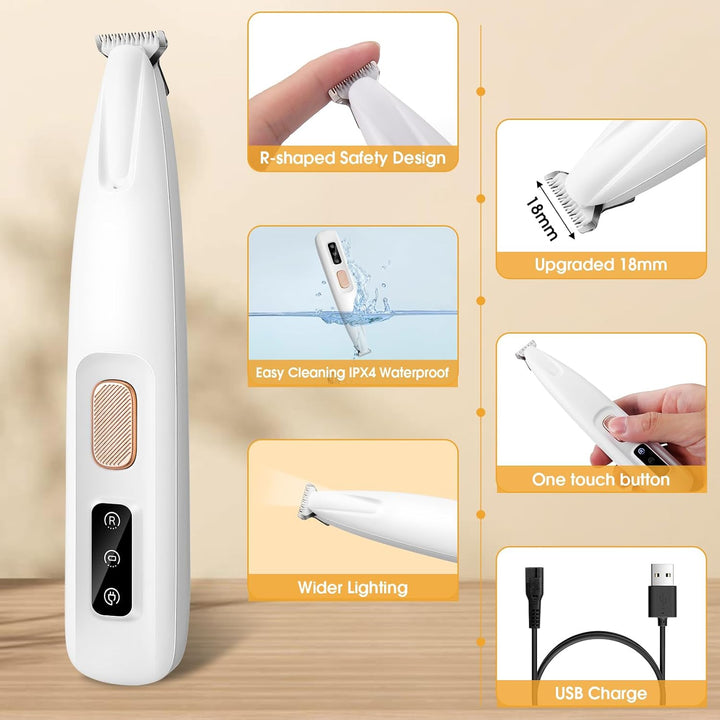 Dog Paw Trimmer, Upgraded 18Mm-Blade Electric Dog Clippers for Groomming with Led Display, Waterproof Pet Micro Precision Trimmer, Rechargeable Hair Shaver for Paws, Ears, Face, Rump and Eyes