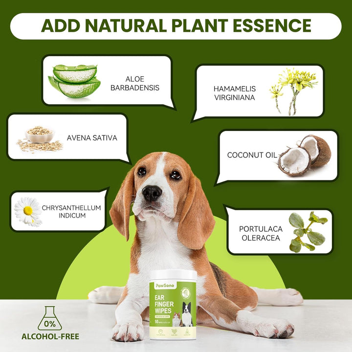 Ear Finger Wipes for Dogs & Cats, Thicker Dog Ear Cat Ear Cleaner Wipes, Natural Relief Cat Ear Cleaner Dog, Pet Health Supplies for Dog Small Animal Cat, Aloe Scent Deodorizing - 50 Count