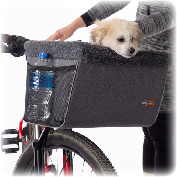 Bike Basket Front Dog Carrier, Universal Fit Cat Dog Pet Bike Basket with Front Bicycle Mount Included, Washable Liner, Strong Metal Basket, 2 Safety Leashes - Large 16 X 12 X 10In