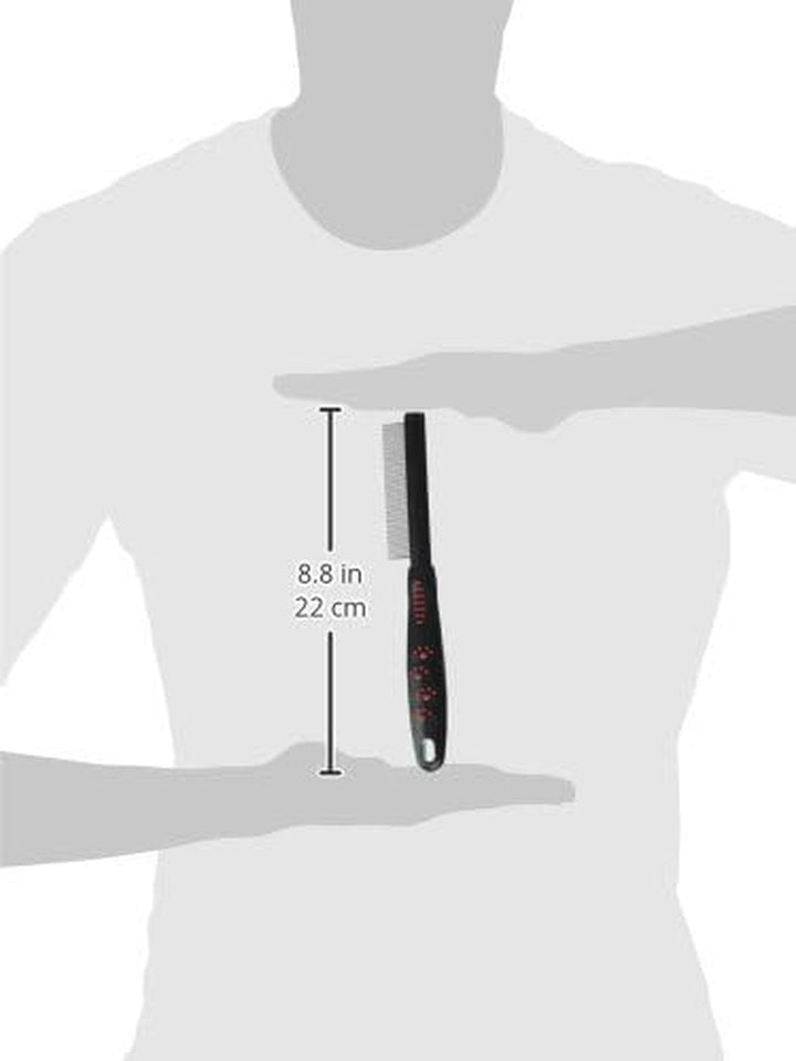 Paw Brothers Flea Comb for Small and Large Dogs and Cats with Handle, Professional Dog Grooming Kit and Supplies, Puppy Essentials, Black and Red, 8.8 Inches