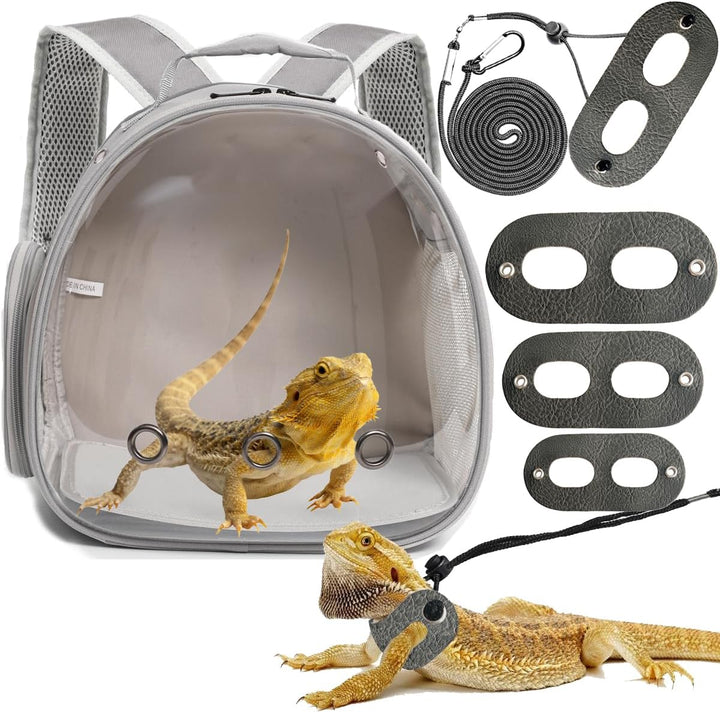 Small Animal Travel Backpack Carrier,Portable Bearded Dragon Bag for Sugar Glider,Hedgehog,Rat,Bunny,Rat,Outdoor Used (Black, Carrier L+ I Leash)