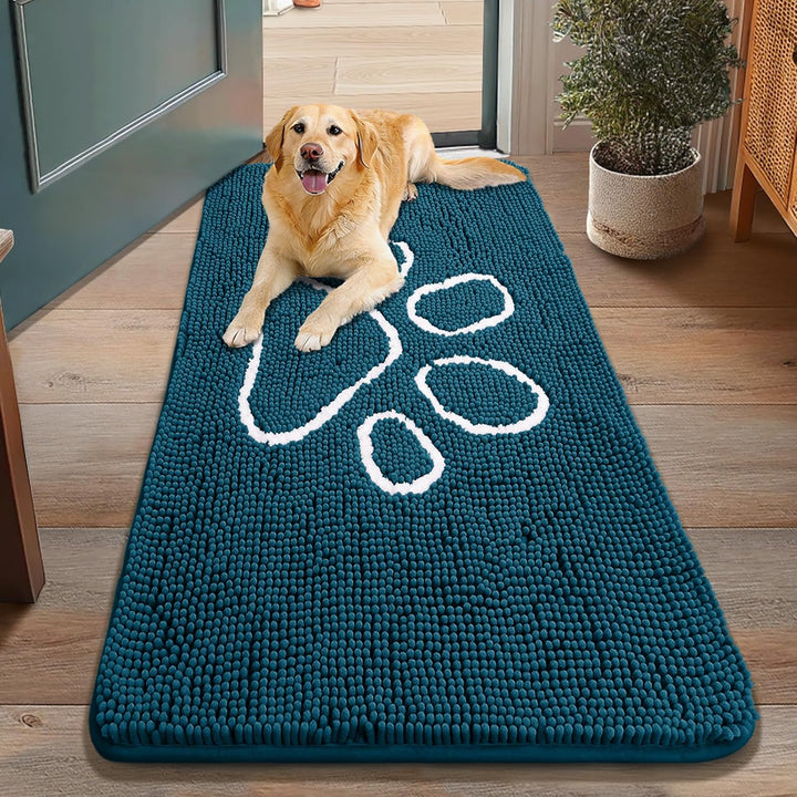Dog Door Mat for Muddy Paws, Absorbent Dirt Trapper Non Slip Quick Dry Washable Chenille Mat for Mud Dogs, Entry Rug for Indoor and Outdoor (30X20 Inches, Grey)