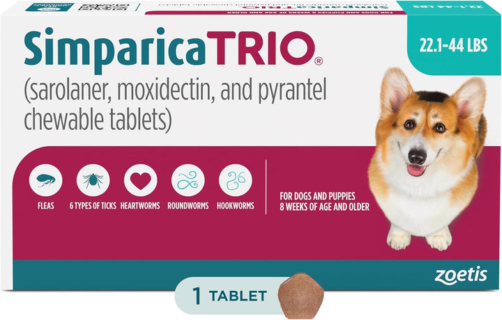 (Sarolaner, Moxidectin, and Pyrantel Chewable Tablets) Chewables for Dogs, 48 Mg/Tab, 44.1-88 Lbs, (Green), 6 Tablets