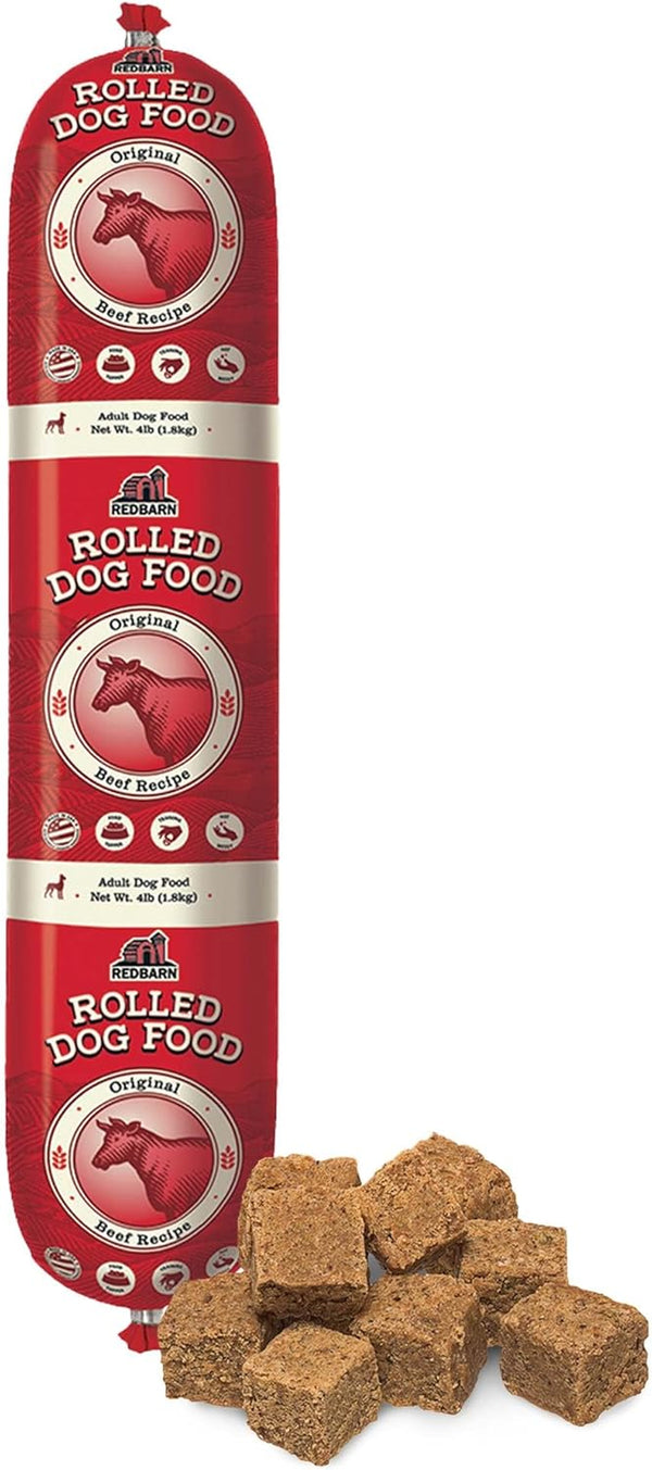 All-Natural Premium Rolled Dog Food, Beef Recipe - Soft Semi-Moist Wet Formula for High Protein Diet, Training Rewards, & Treat Pill Concealer - 4 Lb, 1 Count