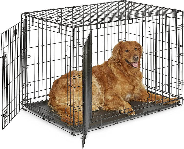 42-Inch Two-Door Icrate Folding Dog Crate with Divider Panel, Leak-Proof Tray & Secure Latches – Metal Wire Kennel for Large Breeds – Portable, Durable & Easy to Assemble