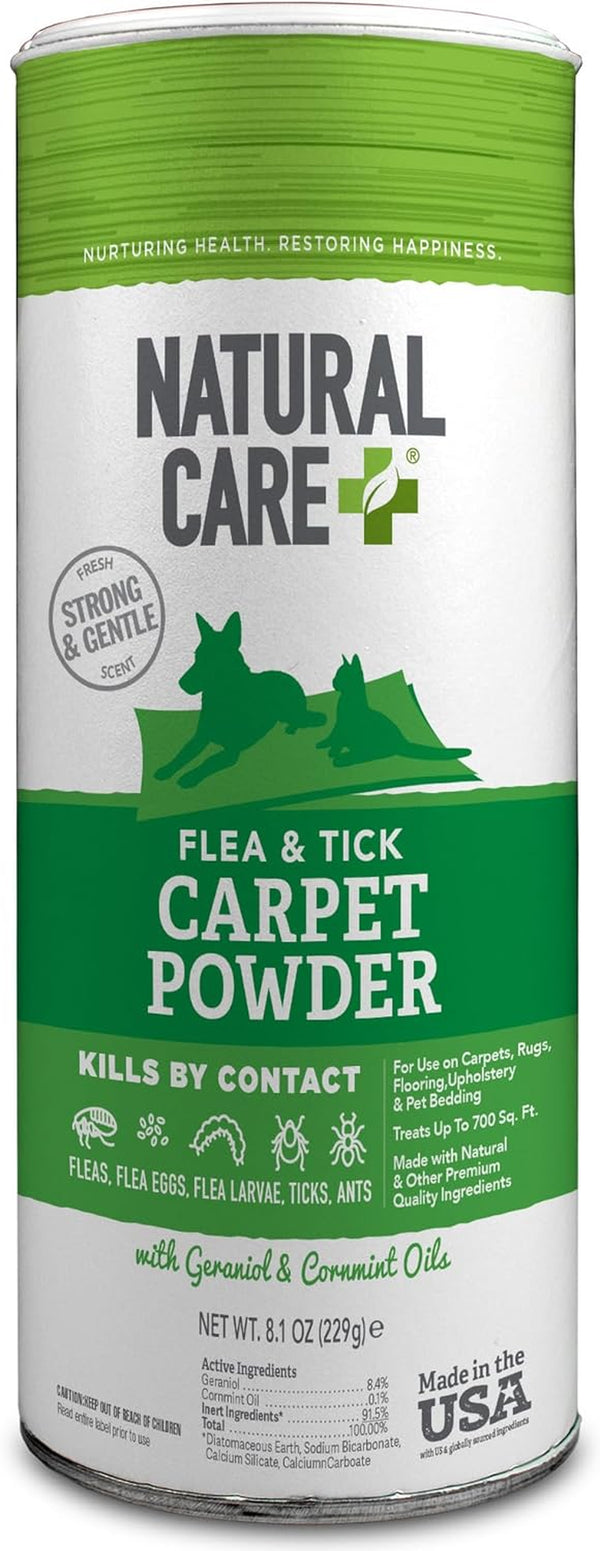 Flea and Tick Carpet Powder, Flea & Tick Treatment for Rugs, Carpet, and Pet Bedding, Pet Essential, Pest Prevention, 8.1 Oz Canister