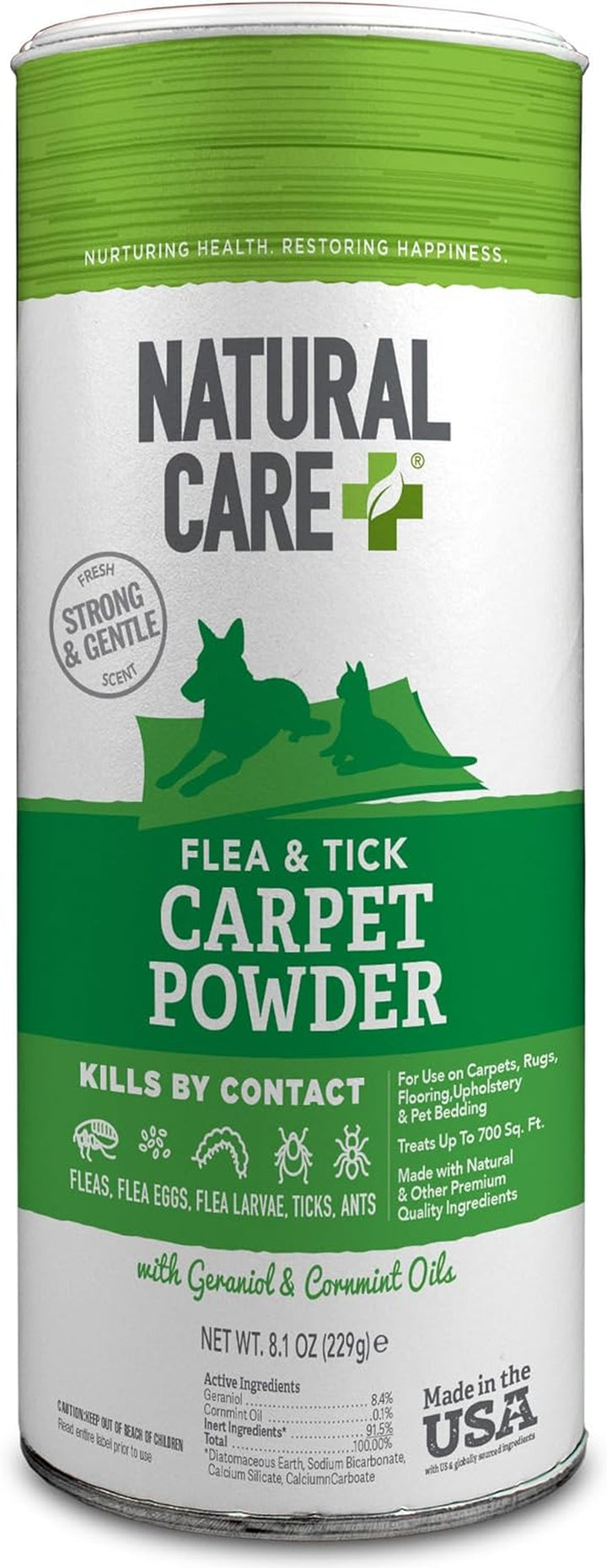 Flea and Tick Carpet Powder, Flea & Tick Treatment for Rugs, Carpet, and Pet Bedding, Pet Essential, Pest Prevention, 8.1 Oz Canister