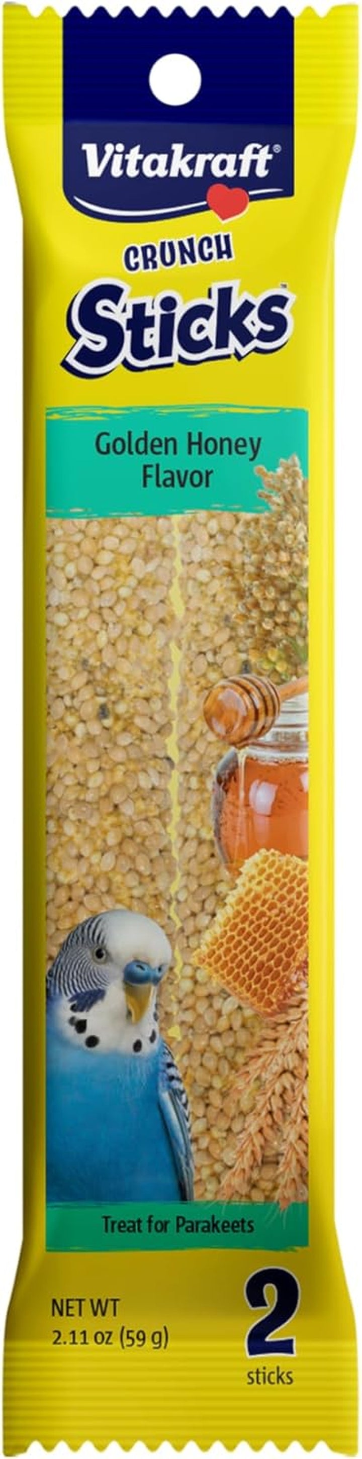 Crunch Sticks Parakeet Treat - Triple-Baked Millet Parakeet Treats with Natural Wood Center - Crunchy & Nutritious Bird Treat Sticks for Small Animals (12 Count, Honey, Egg, and Apple)