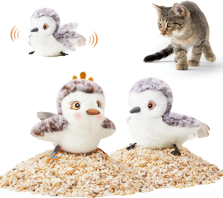 Cat Toys Flapping Bird (No Flying), Lifelike Sandpiper Chirp Tweet, Rechargeable Touch Activated Kitten Toy Interactive Cat Exercise Toys for All Breeds Cat Kicker Catnip Toys 4.0"