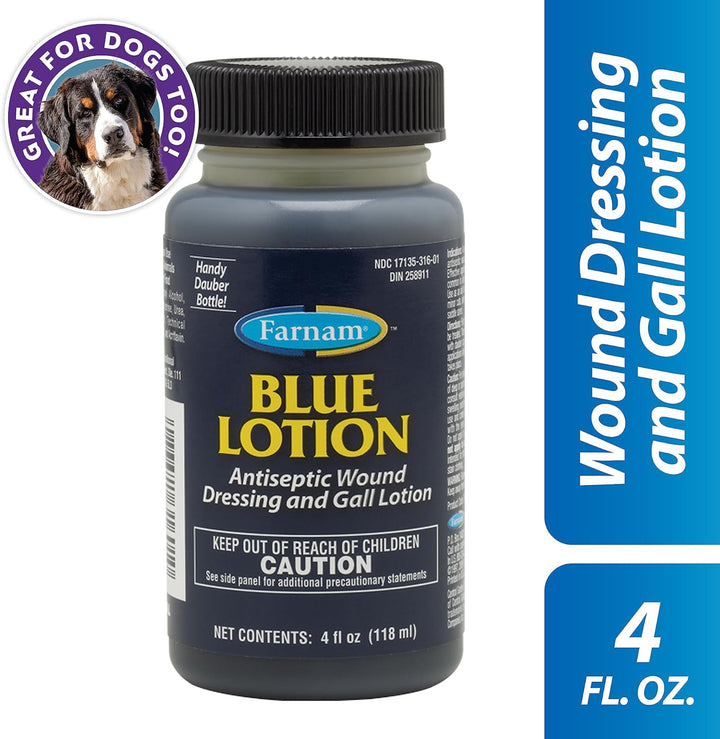 Blue Lotion Antiseptic Wound Dressing and Gall Lotion for Use on Horses and Dogs, Blue 4 Ounces