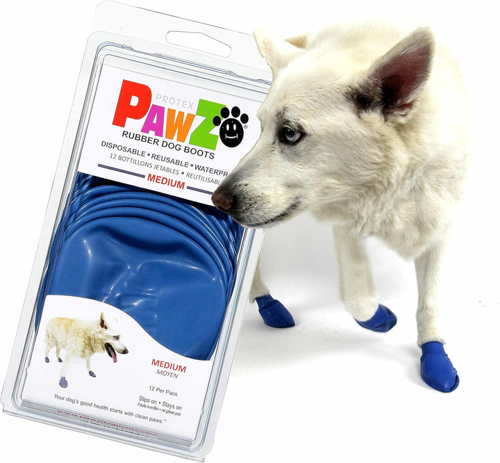 Pawz Rubber Dog Boots for Paws to 2 1/2" - All-Weather Dog Booties for Hot Pavement, Sand, Snow, Mud, and Rain - anti Slip Dog Socks - S, Red