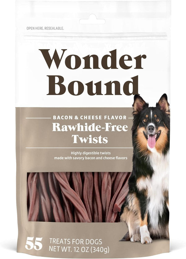 Bacon & Cheese Flavor Dog Twist Sticks - 55 Count - Rawhide-Free Dog Treats, Dental Health Chews for Plaque & Tartar Control, Easy to Digest, Long-Lasting