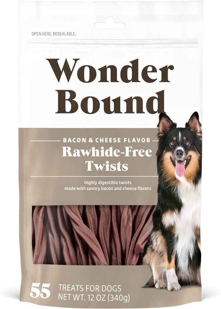 Bacon & Cheese Flavor Dog Twist Sticks - 55 Count - Rawhide-Free Dog Treats, Dental Health Chews for Plaque & Tartar Control, Easy to Digest, Long-Lasting