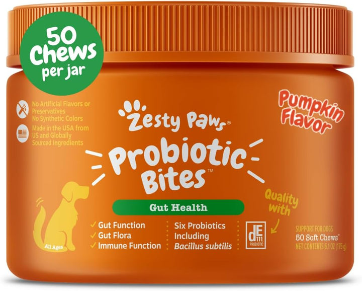 Probiotics for Dogs - Digestive Enzymes for Gut Flora, Digestive Health, Diarrhea & Bowel Support - Clinically Studied DE111 - Dog Supplement Soft Chew for Pet Immune System - Pumpkin