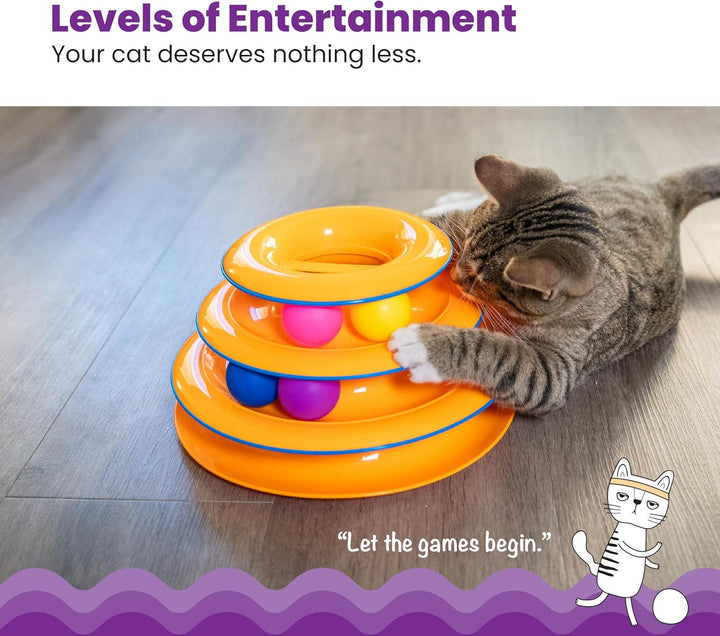 Tower of Tracks 3-Level Cat Track Toy with 6 Balls, Interactive Toy for Indoor Cats, Orange