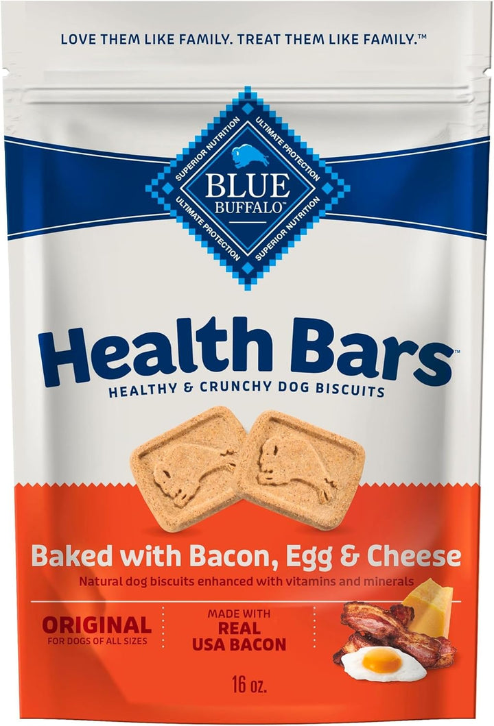 Health Bars Crunchy Dog Biscuits, Oven-Baked with Natural Ingredients, Bacon, Egg & Cheese , 16-Oz Bag