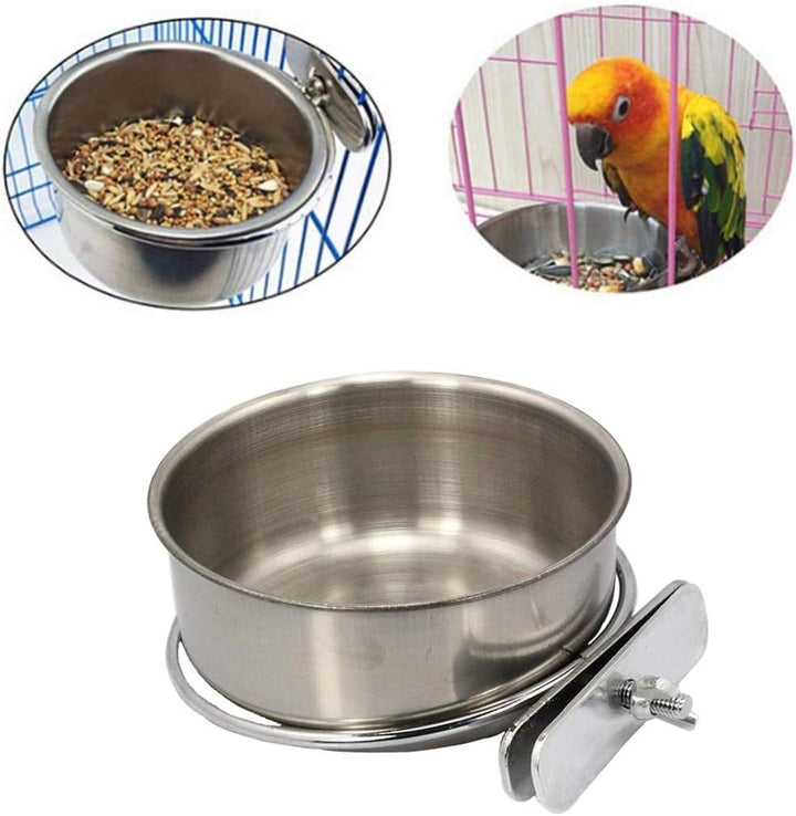 Parrot Feeding Cups Birds Food Dish Stainless Steel Parrot Feeders Water Cage Bowls with Clamp Holder for Cockatiel Conure Budgies Parakeet Parrot Macaw Small Animal Chinchilla Pack of 2