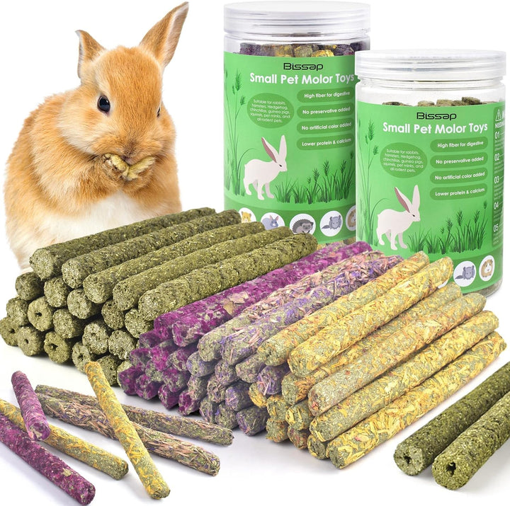 Timothy Hay Sticks for Rabbits 38PCS, Natural Timothy Grass Molar Teeth Stick Chew Toys for Bunnies Chinchillas Guinea Pigs Hamsters and Other Small Animals Treats