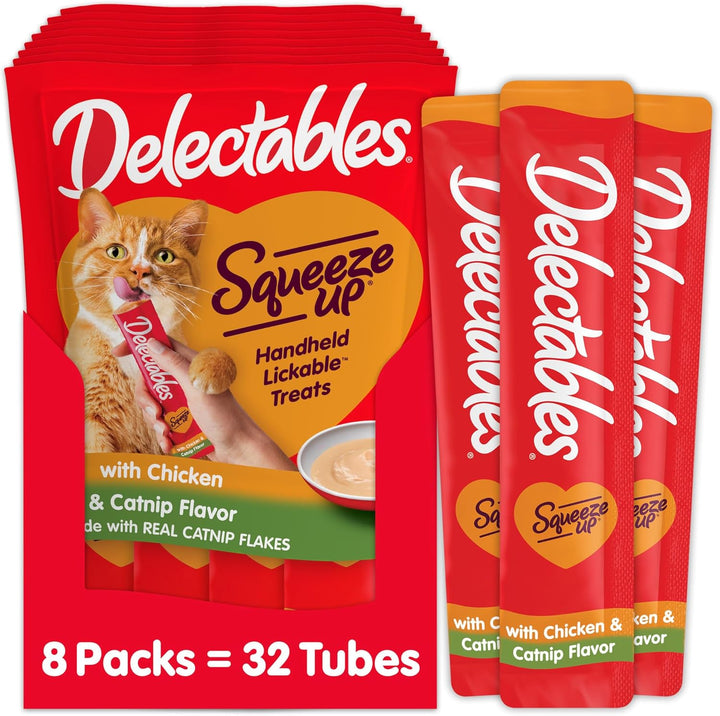Delectables Squeeze up Catnip Variety Pack, Creamy Squeezable Puree, Lickable Wet Cat Treats, Grain Free, No Added Fillers, No By-Products, No Added Preservatives, 0.5 Ounces Tube, 20 Tubes Total