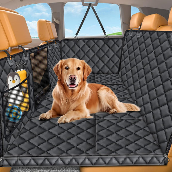 Backseat Extender for Dogs - Hard Bottom Dog Car Seat Cover for Back Seat, Foldable Dog Hammock for Car, SUV, and Truck, Pet Rear Seat Protector Dogs Travel Bed with Mesh Window & Side Flaps