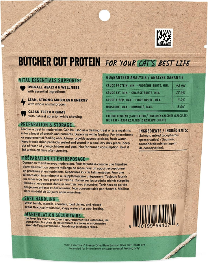 Salmon Bites Cat Treats, 1.1 Oz | Freeze-Dried Raw | Single Protein | Grain Free, Gluten Free, Filler Free